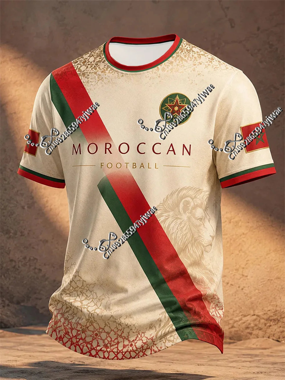 2026 Moroccan Men'S Football Jersey Retro Lion Print Short Sleeved Breathable Quick Drying Sportswear Summer Men'S Beach T-Shirt