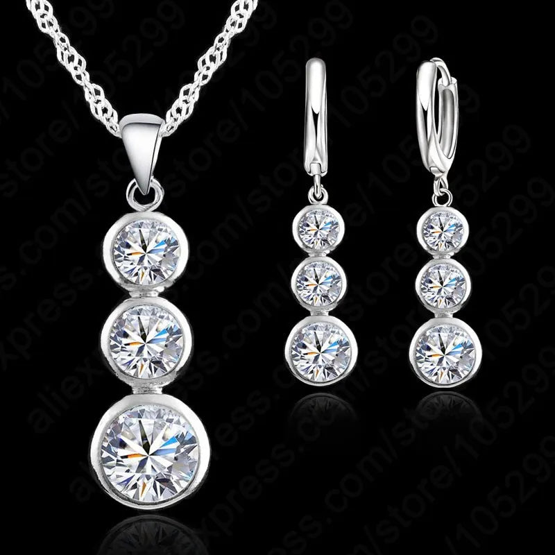 Women Classic 925 Sterling Silver Color Bridal Jewelry Sets Pendants Necklaces Earring Set For Wedding Engagement Accessory