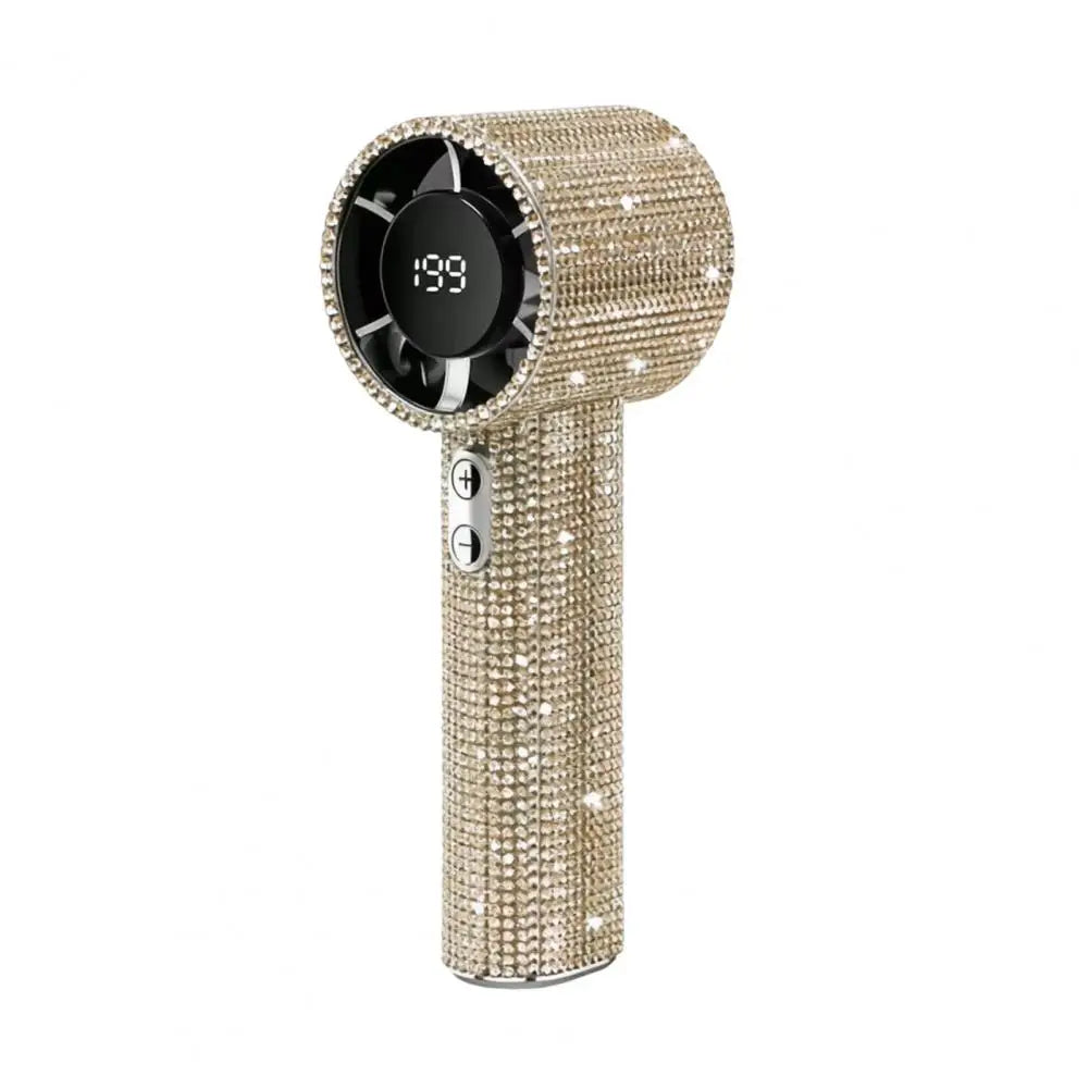 Rhinestone Handheld Fan with Digital Display, Turbo High Speed Portable Mini Fan, Quiet Operation Cooling Fan for Outdoor Travel