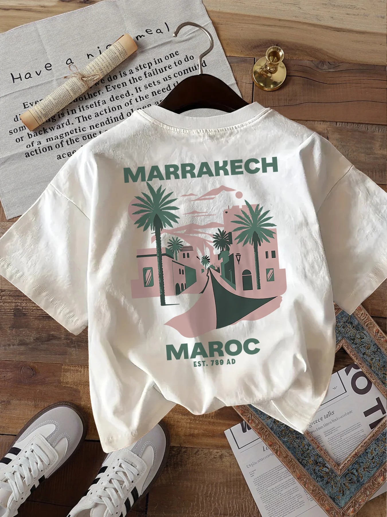 Marrakech Maroc T Shirt Funny Vintage Travel Morocco Graphic Desert Palm Unisex Harajuku Aesthetic Loose Summer White Tops Tee