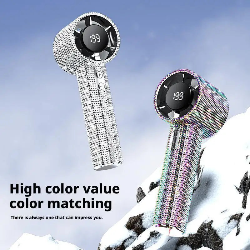 Outdoor Portable Strong Wind Handheld Fan Covered With Diamonds Type-C Rechargeable Outdoor Camping Cooling Fans