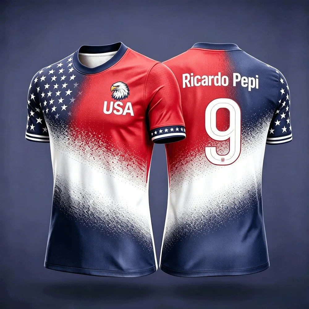 USA Soccer Jersey Football Training Men's T-shirt Quick-Dry Fashion Print Casual Women Short Sleeve Men's Sports Fan Tee Shirt