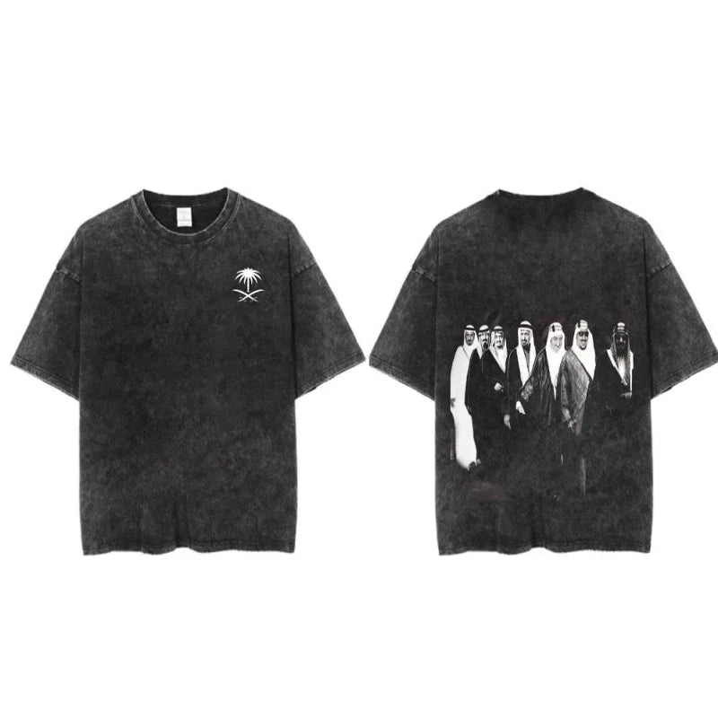 Saudi National Day T-shirt 100% Cotton Clothing Short Sleeve Tops Eid Al-Fitr Tshirt Washed T Shirts Summer Tees Casual Top