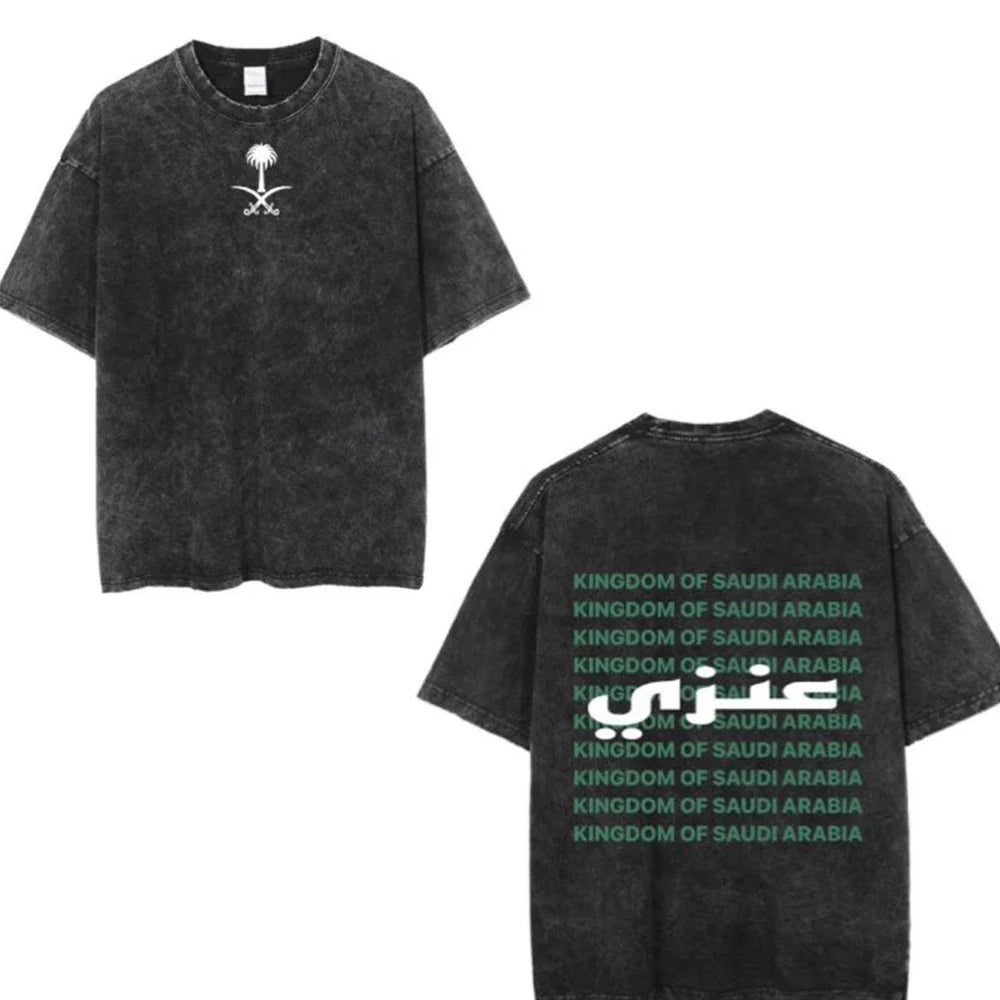 Saudi National Day T-shirt 100% Cotton Clothing Short Sleeve Tops Eid Al-Fitr Tshirt Washed T Shirts Summer Tees Casual Top
