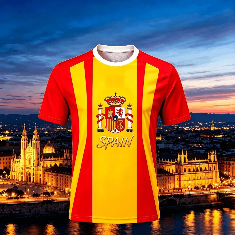 Summer Spain Soccer Jersey Boys Girls Football T-shirt Top Fashion Print Casual Women Short Sleeve Men's Sports Kids Tee Shirt