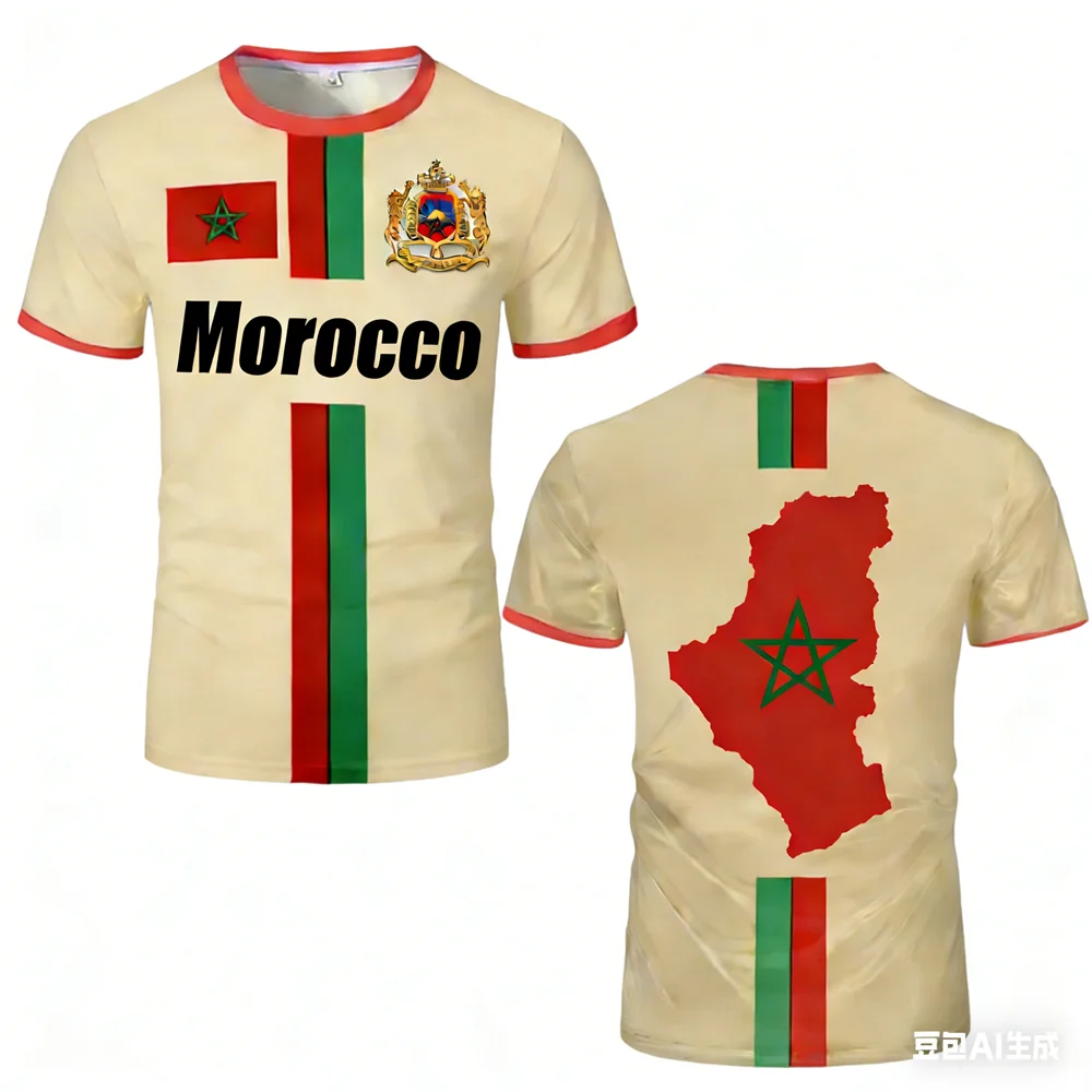 Morocco Football Jersey Maillot Football T Shirts New Design Trendy Short Sleeve Quick Drying Team Uniforms Moroccan Flag Tees