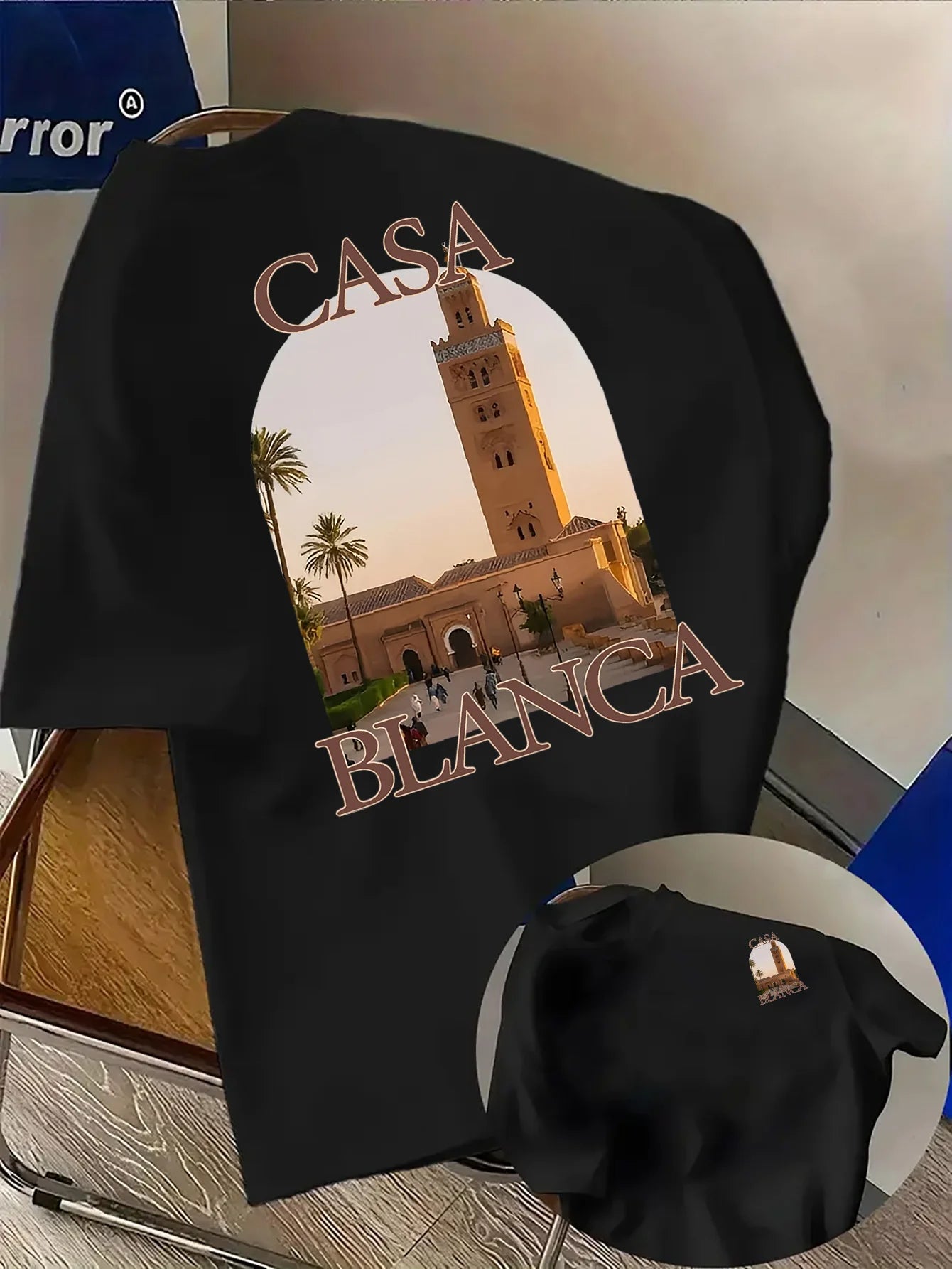 Moroccan City Mosque Tee with Sunset Landmark and Palm Tree Photo Print 100% Cotton Men's T-shirt Summer Casual Wear