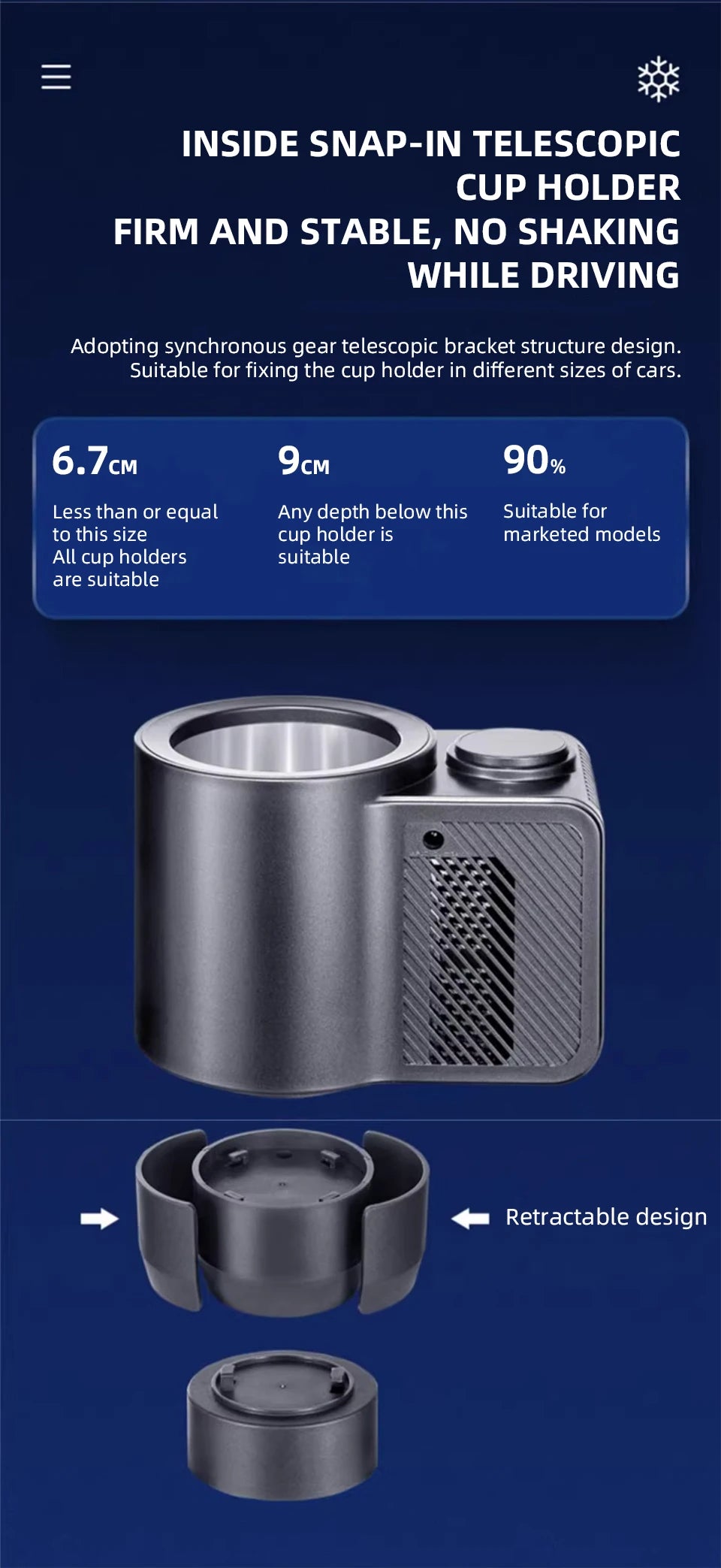 Summer Car Cup Cooler Smart Fast Cooling Cup Holder Touch Screen Beverage Chiller for Cold Drink Thermos Cup for Car Home Travel