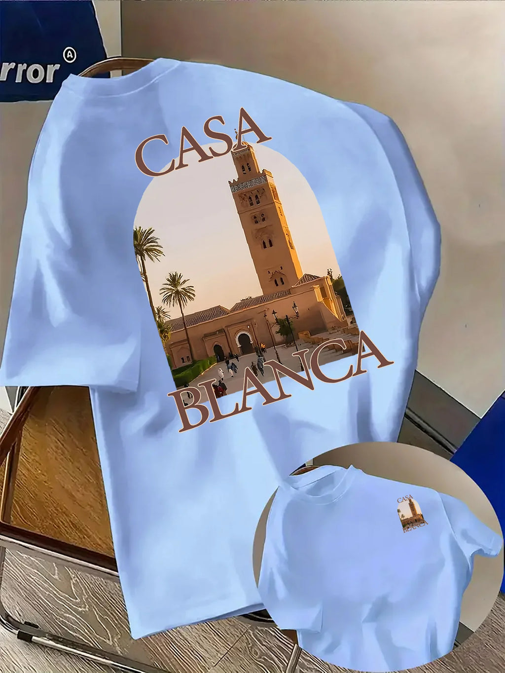 Moroccan City Mosque Tee with Sunset Landmark and Palm Tree Photo Print 100% Cotton Men's T-shirt Summer Casual Wear