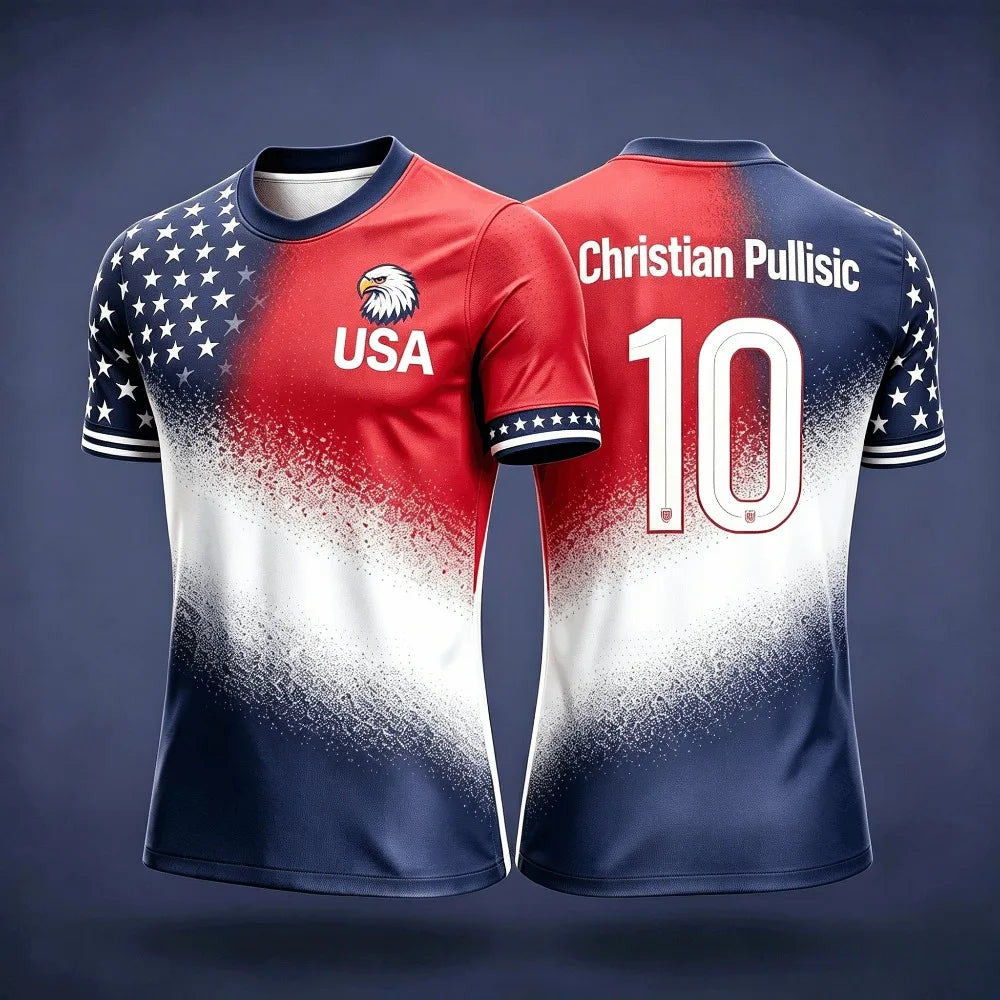 USA Soccer Jersey Football Training Men's T-shirt Quick-Dry Fashion Print Casual Women Short Sleeve Men's Sports Fan Tee Shirt