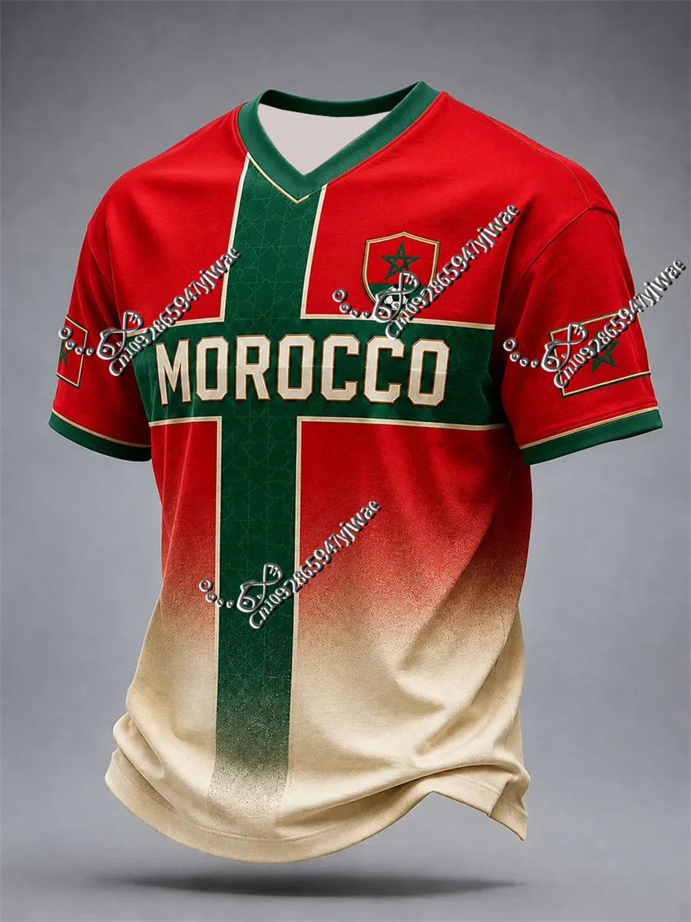 2026 Moroccan Men'S Football Jersey Retro Lion Print Short Sleeved Breathable Quick Drying Sportswear Summer Men'S Beach T-Shirt