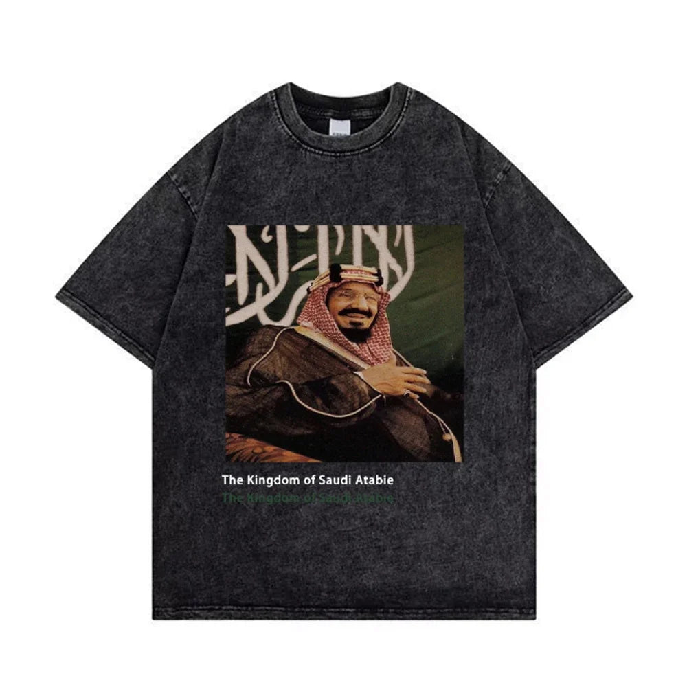 Saudi National Day T-shirt 100% Cotton Clothing Short Sleeve Tops Eid Al-Fitr Tshirt Washed T Shirts Summer Tees Casual Top