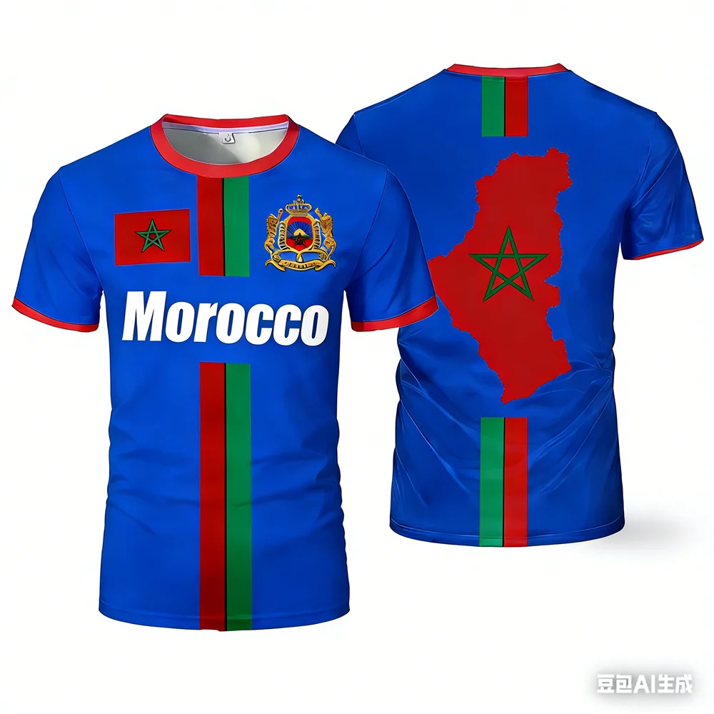 Morocco Football Jersey Maillot Football T Shirts New Design Trendy Short Sleeve Quick Drying Team Uniforms Moroccan Flag Tees
