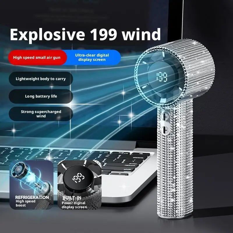 Outdoor Portable Strong Wind Handheld Fan Covered With Diamonds Type-C Rechargeable Outdoor Camping Cooling Fans