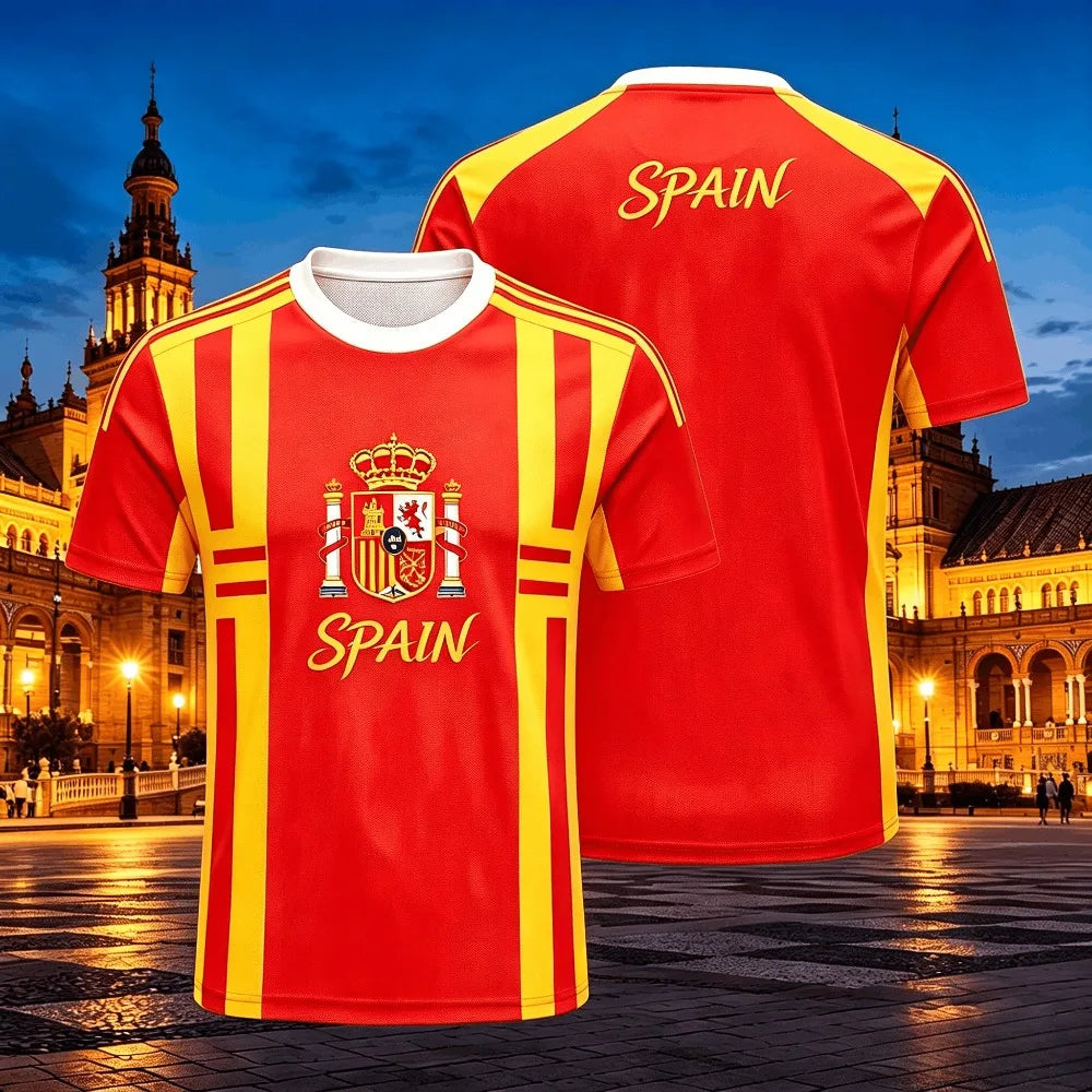 Summer Spain Soccer Jersey Boys Girls Football T-shirt Top Fashion Print Casual Women Short Sleeve Men's Sports Kids Tee Shirt