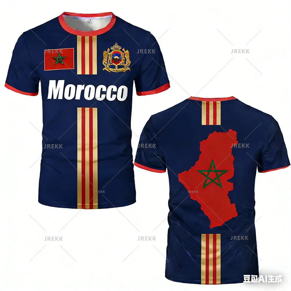 Morocco Football Jersey Maillot Football T Shirts New Design Trendy Short Sleeve Quick Drying Team Uniforms Moroccan Flag Tees